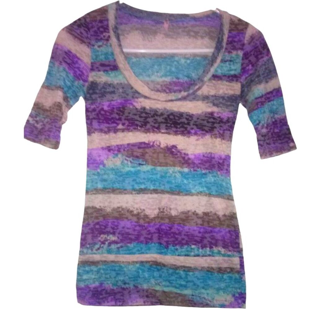 Vintage Rue21 Women's Juniors Small Striped 3/4 Sleeve Semi Sheer 3/4-sleeve Top